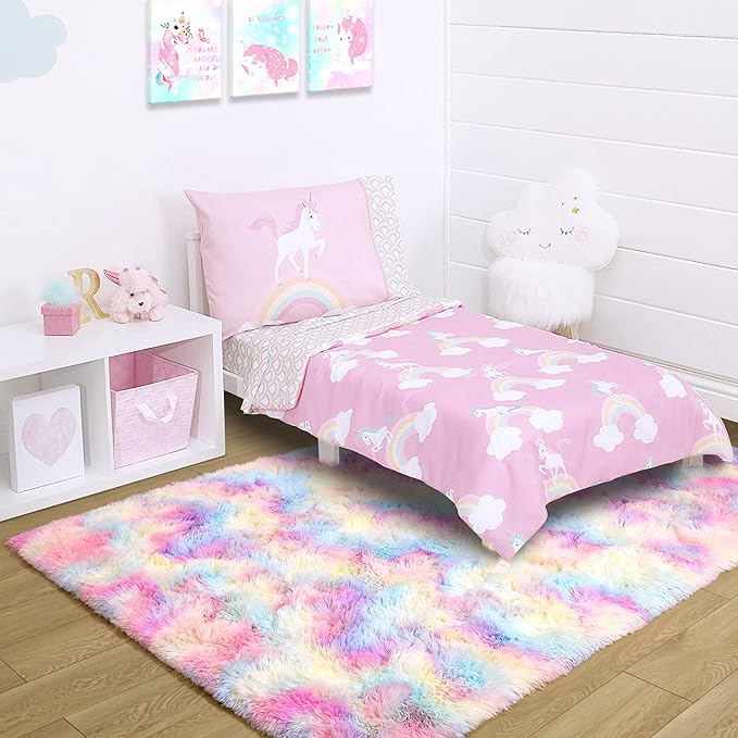 Noahas 6x9 Fluffy Rainbow Rugs for Bedroom Girls,Large Kids Room Rug,Shaggy Area Rugs for Living Room,Big Fuzzy Colorful Playroom Nursery Carpets Room Decor