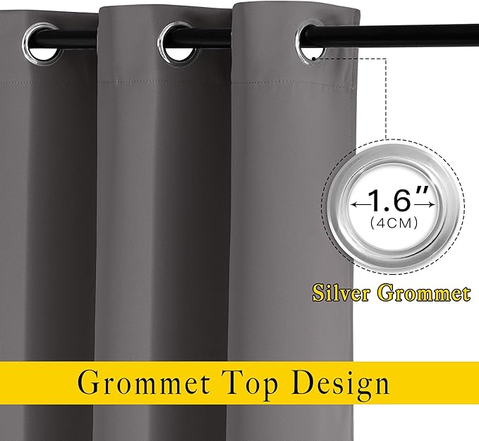 NICETOWN Gray Blackout Curtains for Bedroom 84 inches Long - Thermal Drapes Grommet Room Darkening Light Blocking Curtains Window Treatments for Living Room (2 Panels, W52 x L84, Grey)