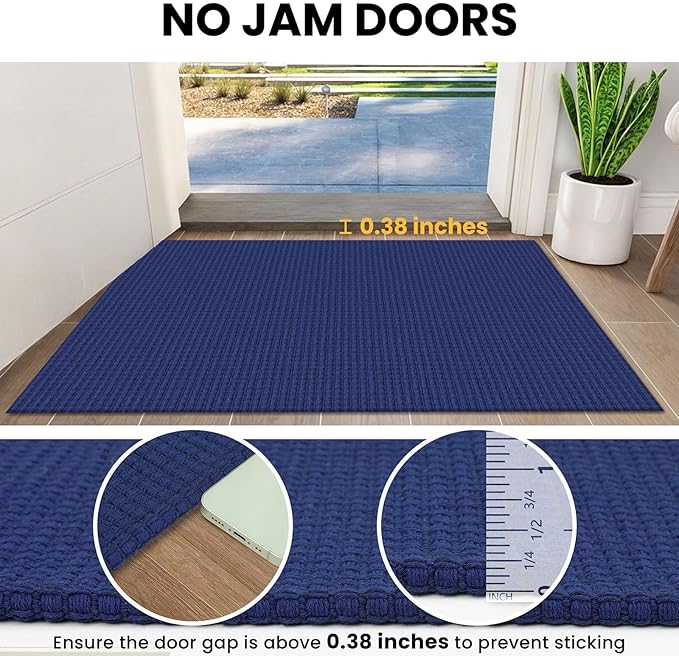 IOHOUZE Washable Runner Rug 3x8 Non Slip Rubber Backed Wide Hallway Runner Entryway Runner Indoor, Kitchen Rugs Woven Floor Carpet for Hall Entrance Bedroom, Royal Blue/Navy