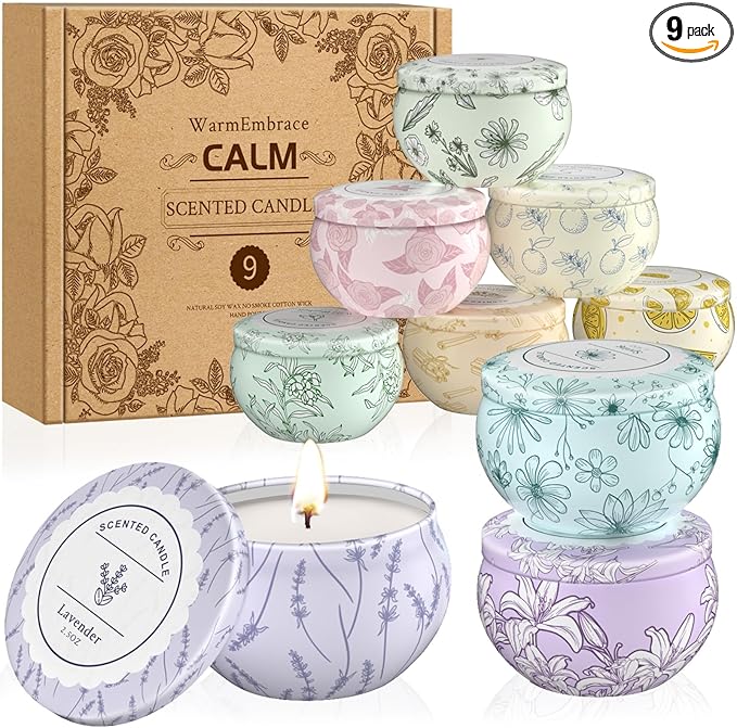 WarmEmbrace Scented Candles, Candle Set of 9, Long-Lasting Candles for Women, Candle Present Set for Birthday, Valentine's Day Scented Candles for Her