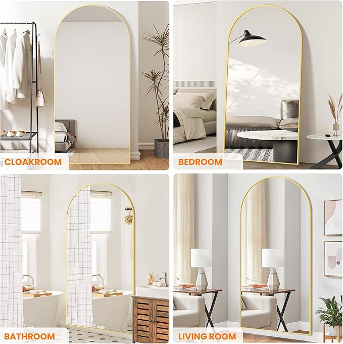 TRAHOME Full Length Arched Mirror, 75"x35" Standing Floor Full Body Mirror for Wall with Aluminum Alloy Frame for Bedroom, Living Room, Dressing Room(Gold)