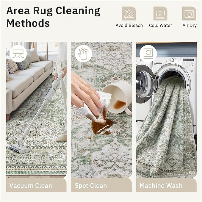 Soalmost 6x9 Area Rug for Living Room Washable 6x9 Rug Non-Slip Modern Rugs for Bedroom Dinning Room Ultra-Thin Indoor Green/Brown Rug