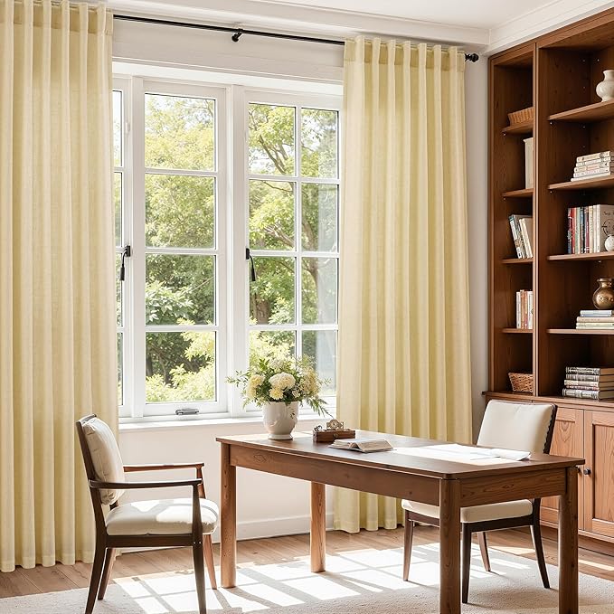Nanspring Cream Yellow Curtains for Living Room 72 Inches Linen Blend Light Filtering Modern Farmhouse Semi Sheer Curtains Back Tab Privacy Neutral Curtain for Bedroom Office 52x72, 2 Panels