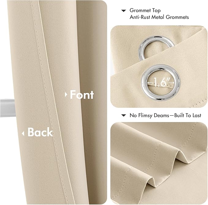 MIULEE Cream Beige Blackout Curtains for Bedroom Living Room 90 Inches Long 2 Panels, Thermal Insulated Room Darkening Drapes Grommet Noise Reducing Light Blocking Window Treatments 40x90 Inch