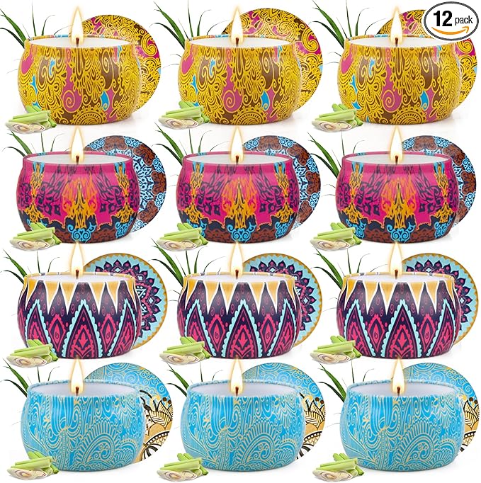 12 Pack Citronella Candles Outdoor - 52.8 Oz Soy Wax Candle Set, 360 Hour Long Lasting Scented Candles for Camping, Garden, Party