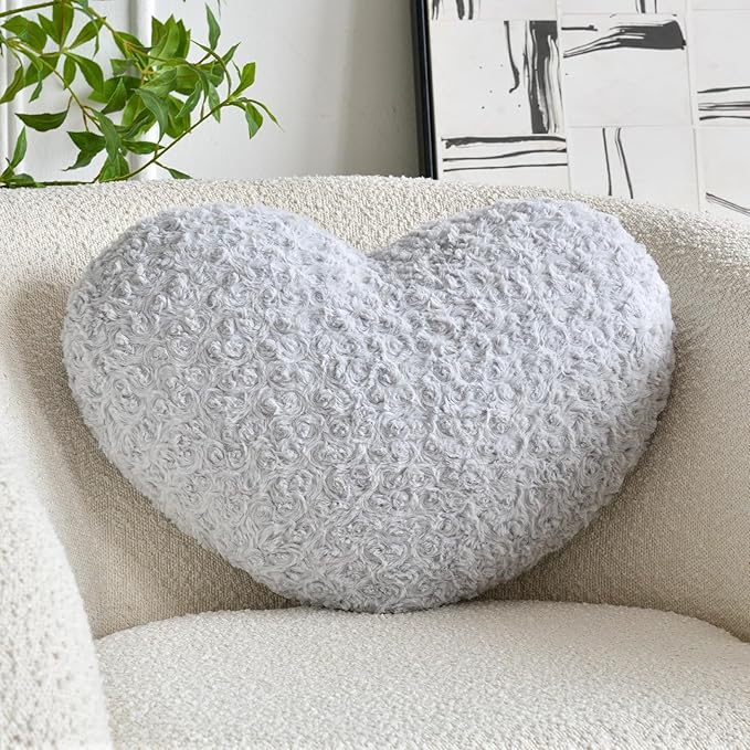 Heart Pillow, Soft Heart Shaped Pillow with Room Decorative Throw Pillows for Bed Couch Chair Sofa, Heart Shaped Cute Throw Pillow Cushion for Bedroom Living Room (Grey, Large 19.6" x 15.7")