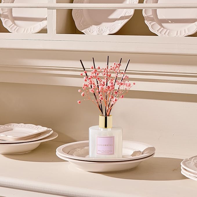 Cocorr??na Reed Diffuser Sets - 6.7 oz. White Peach& Oolong Scented Diffuser with 8 Sticks Home Fragrance Reed Diffuser for Bathroom Shelf Decor