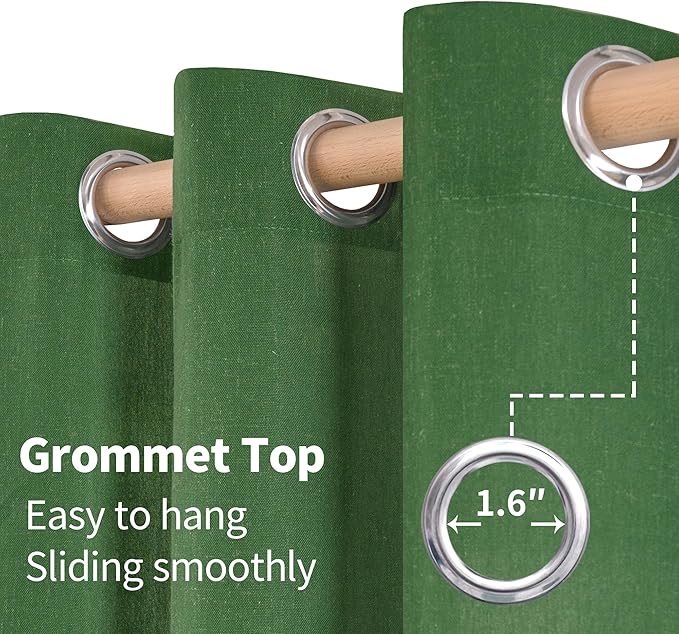 YoungsTex Forest Green Linen Curtains 80 Inches Long for Living Room, Grommet Light Filtering Drapes Privacy for Bedroom Dining Room Office Spring Decorative, 2 Panels, 52 X 80 Inch