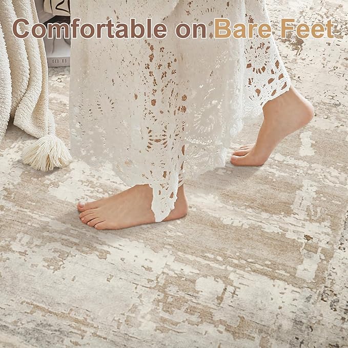 HOMORE Living Room Rug 8x10 Large Rug Beige Area Rugs Non Slip Washable Rugs for Bedroom Dining Room Abstract Carpet for Farmhouse Kids Playroom Classroom