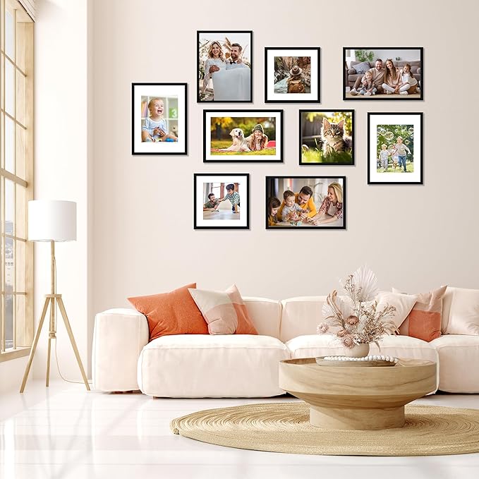 FIXSMITH 12x12 Picture Frame Set of 1, Photo Frame with HD Plexiglass, Display Pictures 8x8 with Mat or 12x12 Without Mat, Black Picture Frames Collage Wall Decor, Gallary Wall Frame