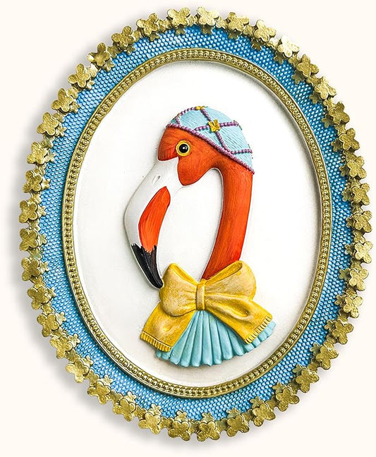 97 Decor Flamingo Wall Sculptures Home Decor - Oval Frame Vintage Animal Wall Art, Trendy Flamingo Decor For Bedroom Dorm, Cute Girl Room Decorations