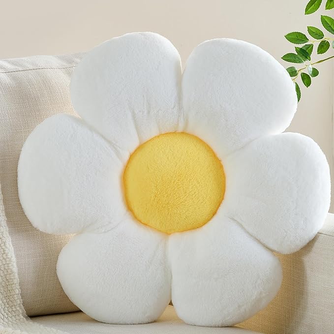 CANGHI Flower Pillow, White Yellow 15.7 inch Flower Shaped Throw Pillows Daisy Plush Pillow Floor Pillows Seat Cushion Cute Aesthetic Decorative Throw Pillows for Bed Home Sofa Chair Couch Decor