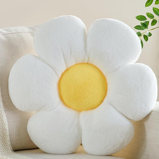 CANGHI Flower Pillow, White Yellow 15.7 inch Flower Shaped Throw Pillows Daisy Plush Pillow Floor Pillows Seat Cushion Cute Aesthetic Decorative Throw Pillows for Bed Home Sofa Chair Couch Decor
