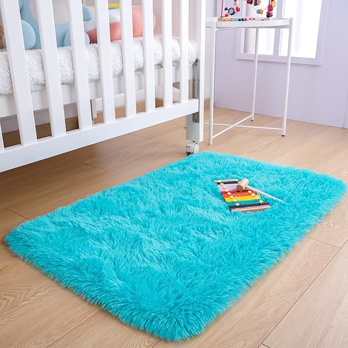 Noahas Door Mat Indoor Entrance,2x3 Shaggy Small Teal Blue Area Rugs for Entryway,Non-Slip Fluffy Entry Bedroom Rug,Soft Plush Bedside Throw Kids Carpet