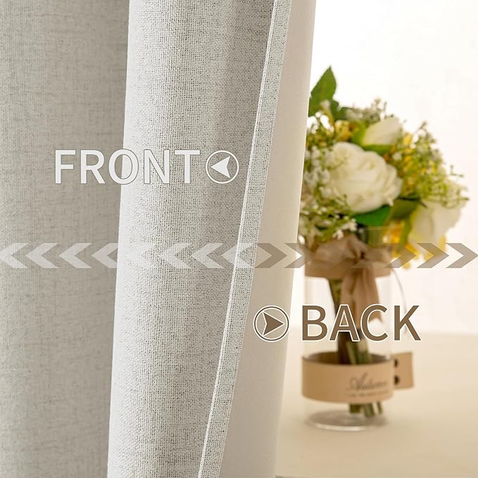 MIULEE Linen Texture Curtains for Bedroom Light Cream 100% Blackout Thermal Insulated Linen Curtains Grommet Room Darkening Drapes for Living Room Nursery 52x84 Inch (2 Panels)