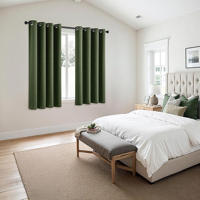 MIULEE Olive Green Blackout Curtains for Bedroom Living Room 63 Inches Long 2 Panels, Thermal Insulated Room Darkening Drapes Grommet Noise Reducing Light Blocking Window Treatments 50x63 Inch