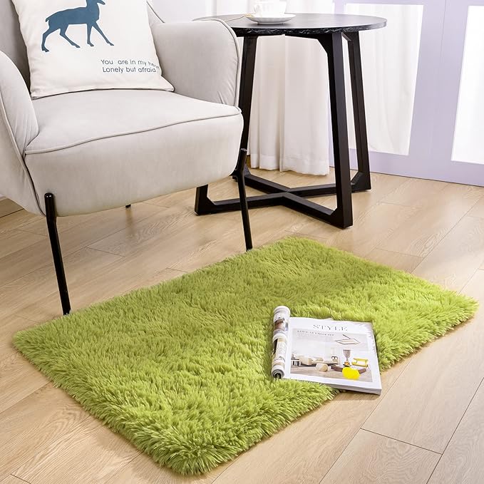 Noahas Door Mat Indoor Entrance,2x3 Shaggy Small Green Area Rugs for Entryway,Non-Slip Fluffy Entry Bedroom Rug,Soft Plush Bedside Throw Kids Carpet