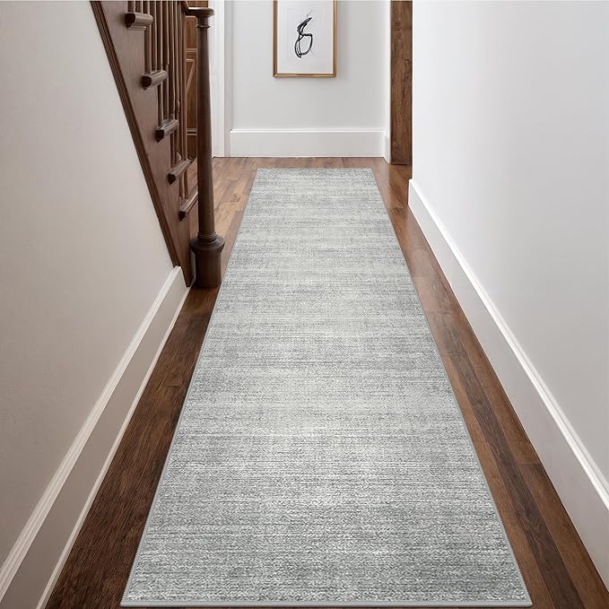 Art&Tuft Non-Slip Runner Rug - 3x12 Runner Rug Washable Low-Pile Rugs Runners, Soft Distressed Carpet Runner for Bedroom Bathroom Kitchen Laundry Living Room, Grey