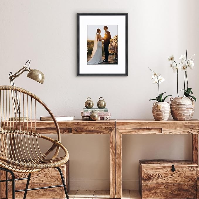Americanflat Vintage Frames - 16x20 Picture Frame with Beaded Accents and Polished Plexiglass - Use as 11x14 Frame or Display 16x20 Photos Without Mat - Heirloom Collection - Wall Display - Black