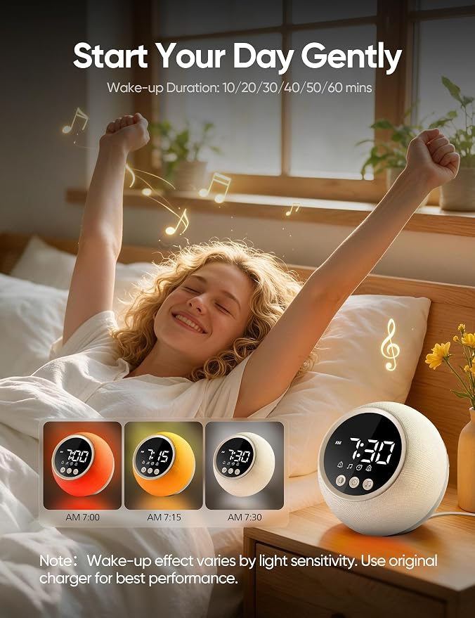 Sunrise Alarm Clock with Sound Machine, Wake Up Light, Dual Alarms - Image 3