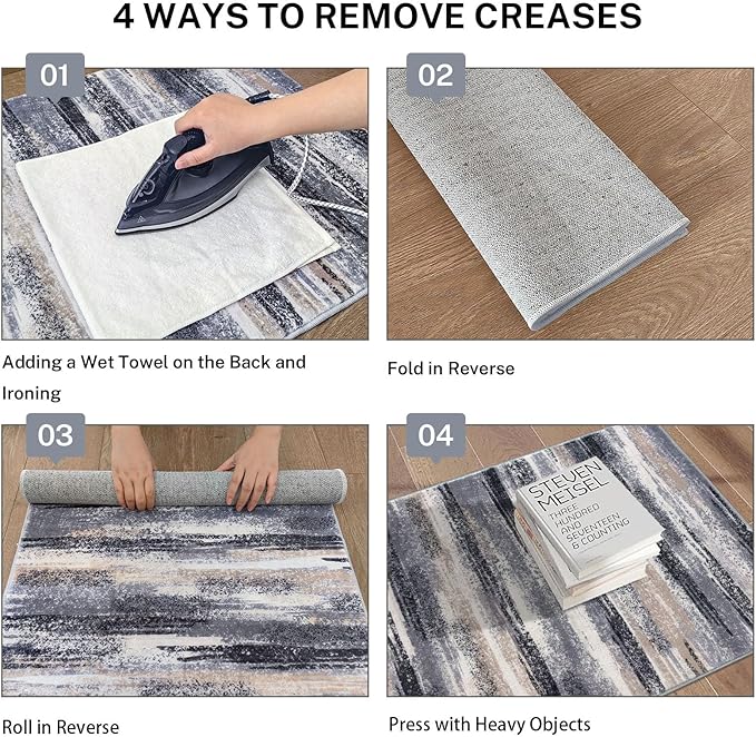 Lansny Modern Abstract Runner Rug 2x10, Grey Black Multi Washable Long Kitchen Runner Non-Slip Soft Hallway Rug Runner Thin Print Faux Wool Carpet for Entryway Bedroom Laundry Room Indoor Home Decor