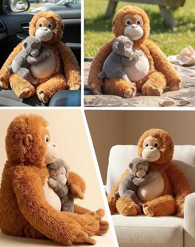 24-inch Mama Punch Monkey Plush Toy, Baby Monkey & Orangutan Plush Stuffed Animal, Protect Punch Orangutan Stuffed Animal, Cute Monkey Holding Plush Toy