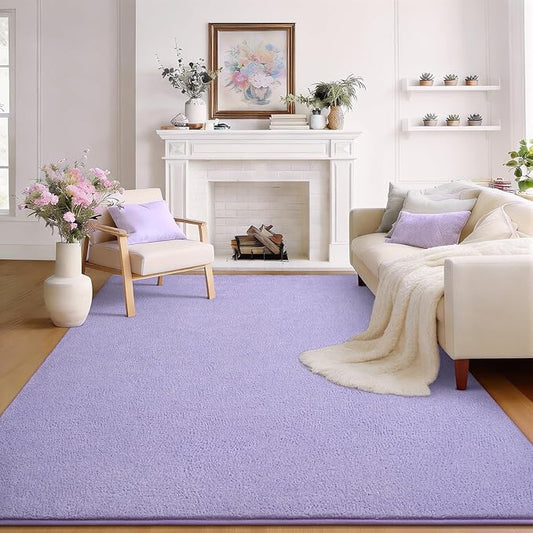 Soft Rugs for Living Room 4x6 Light Purple, Modern Area Rug for Bedroom Nursery Dorm, Thickened Throw Rugs for Girls Kids, Washable Indoor Floor Carpets