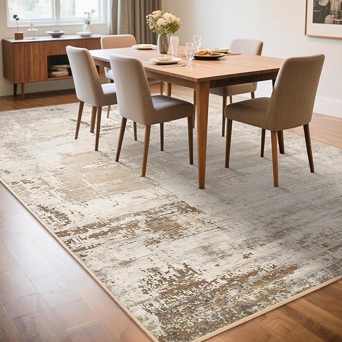HOMORE Living Room Rug 8x10 Large Rug Beige Area Rugs Non Slip Washable Rugs for Bedroom Dining Room Abstract Carpet for Farmhouse Kids Playroom Classroom