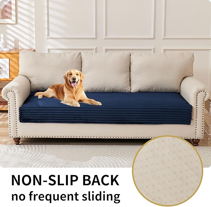HAOMAIJIA Waterproof Couch Cover for Dogs Washable,Faux Fur Pet Couch Covers for Sofa,Soft Dog Bed Cover Non-Slip Couch Covers for 3 Cushion Couch Sofa Pet Friendly (Navy Blue, 35" x 95" 1 Pack)