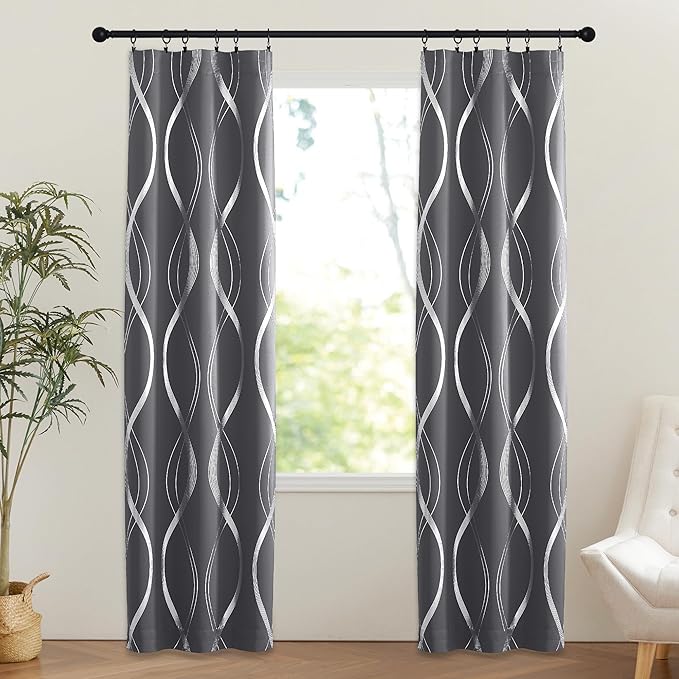 NICETOWN Blackout Curtain for Window, Foil Printed French Door Curtains for Living Rooom Rod Pocket Thermal Insulated Shade for Kitchen Glass Patio Door, 25" W x 72" L, 1 Panel, Grey