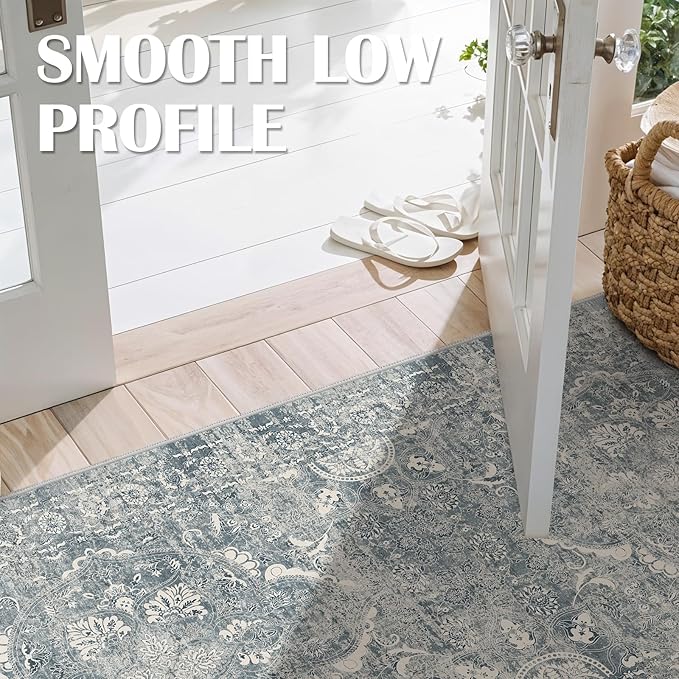 Hallway 3x10 Runner Rug - Vintage Non-Slip Long Rug for Entryway Low-Pile Washable Medallion Runner Rugs for Hallway Waterproof Traditional Runner Rug Indoor Thin Rug for Kitchen (Blue)