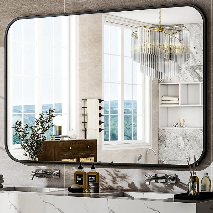 HARRITPURE Bathroom Mirror 40''x30'' - Black Wall Mirror for Over Sink, Aluminum Frame Rectangle Vanity Mirrors for Entryway Bedroom Living Room, Wall-Mounted Horizontally or Vertically