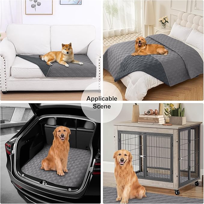 Smiry Waterproof Dog Blanket, 68x82 Inch Soft Pet Bed Cover Reversible, Washable Sofa Couch Furniture Protector for Small Medium Large Dog Puppy Cat, Geometric, Grey/Dark Grey