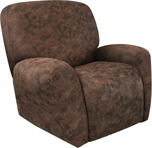 ANARACHON Leather Look Recliner Chair Covers Stay in Place 4-Piece Recliner Slipcovers for Reclining Chair Furniture Protector Spandex Fabric Washable (Large, Dark Brown)