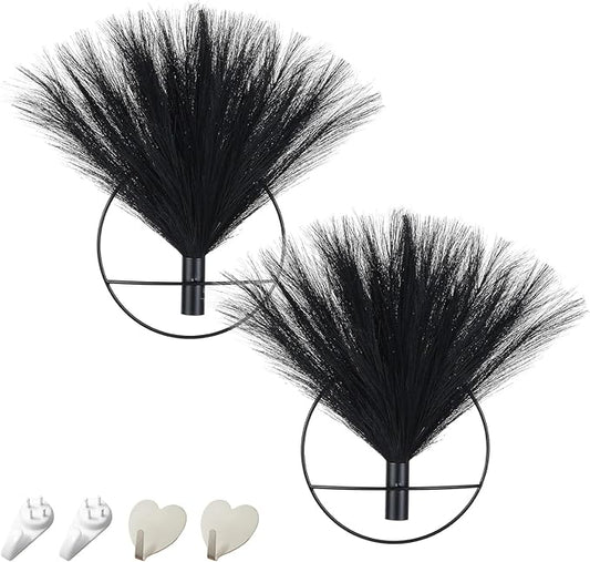 Jolly Boho Wall Art, Metal Wall-Mounted Display, Artificial Pampas Hanging Decor - 2 Pack, Black - Living Room, Bedroom, Bathroom, Dining Room