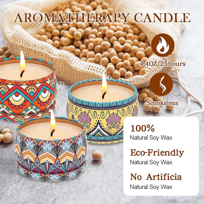 3 Pack Home Scented Candles - Strong Lavender, Bluebell & Mandarin Candle, 2.5 Oz, 100% Soy, Non-Toxic, Small Candle Set for Aromatherapy & Gifts, Prizes for Adults, Baby Shower Prizes