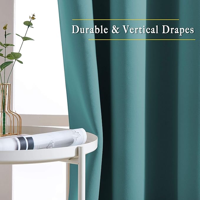 NICETOWN Bedroom Blackout 110 inch Curtains for Sliding Glass Door, Grommet Thermal Insulated Solid Window Treatments Sound Reducing for Living Room, W66 x L110, Sea Teal, Set of 2