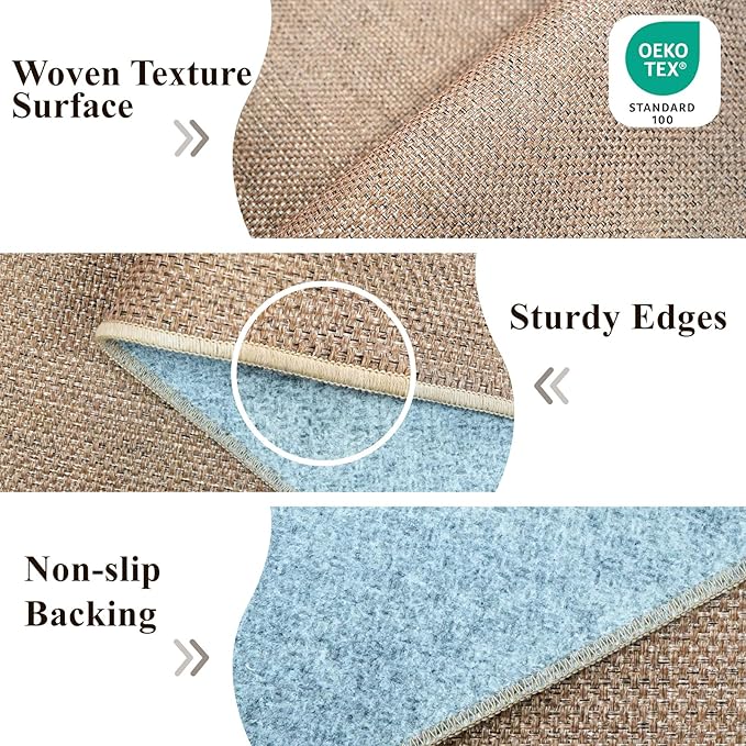 Easy Jute 2x5 Runner Rug: Non Slip Solid Color Low Pile Indoor Doormat - Machine Washable Entryway Kitchen Bathroom - Carpet for Dorms Small Spaces Ideal for Young Families First Home (Beige,2x5)