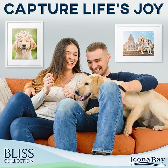 Icona Bay - 11x14 White Picture Frame with Removable Mat for 8x10 Photo - Modern Style Engineered Wood Frame - Wall Mount Only - Bliss Collection