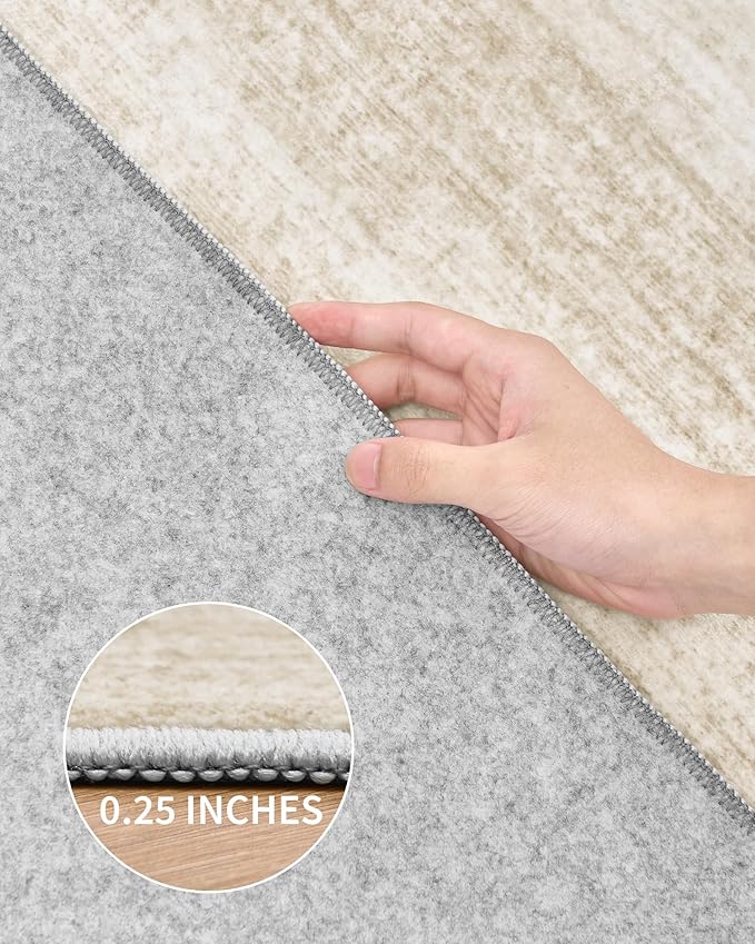 Art&Tuft Washable Runner Rug - 2x8 Hallway Runner Rug Non-Slip, Soft Low Pile Kitchen Rug Runners for Hallways, Entryway, Bedroom, Living Room, Beige