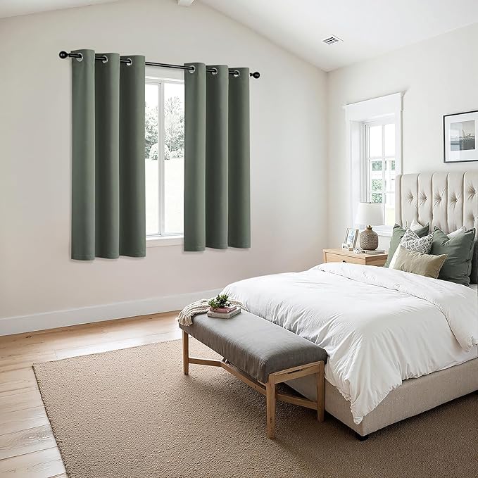 MIULEE Dark Mallard Blackout Curtains for Bedroom Living Room 63 Inches Long 2 Panels, Thermal Insulated Room Darkening Drapes Grommet Noise Reducing Light Blocking Window Treatments 40x63 Inch