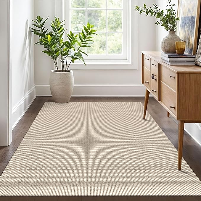 IOHOUZE Washable Area Rug 4x6 Non Slip Rubber Backed Woven Rugs for Entryway Indoor Bedroom Rugs Kitchen Rug Floor Throw Carpet for Entrance Front Door Living Room, Beige/Khaki