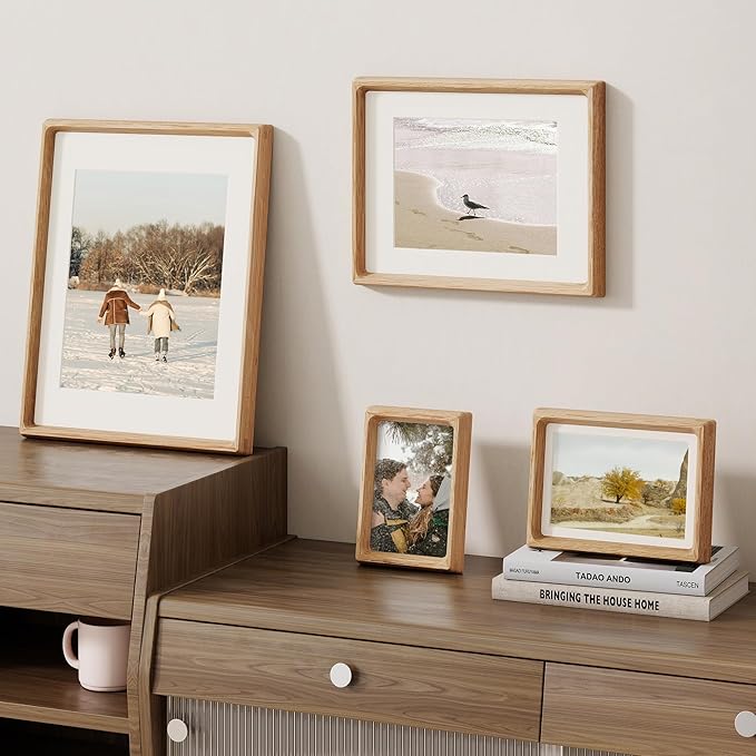 8x10 Picture Frame Set of 2, USA-Sourced Oak Wood Photo Frame with HD Tempered Glass, Handcrafted Rounded Corner 8 x 10 Wooden Frames Matted to 5x7 Photos, 8x10 Frames, Tabletop or Wall Display