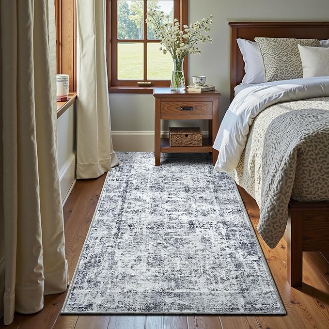 HOMORE 2x8 Runner Rug for Kitchen Hallways Runners Rugs,Classic Grey Long Rug Non Slip Washable Rugs for Entrway Soft Abstract Carpet for Entrance Bedroom Living Room Bathroom