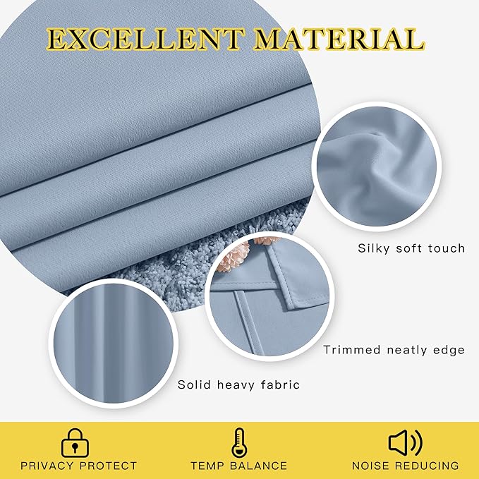 NICETOWN Room Darkening Grommet Panels - (52 inches Width, Vintage Blue, 1 Pair) Extra Long Curtains 120 inches Long, Privacy Draperies for Large Window