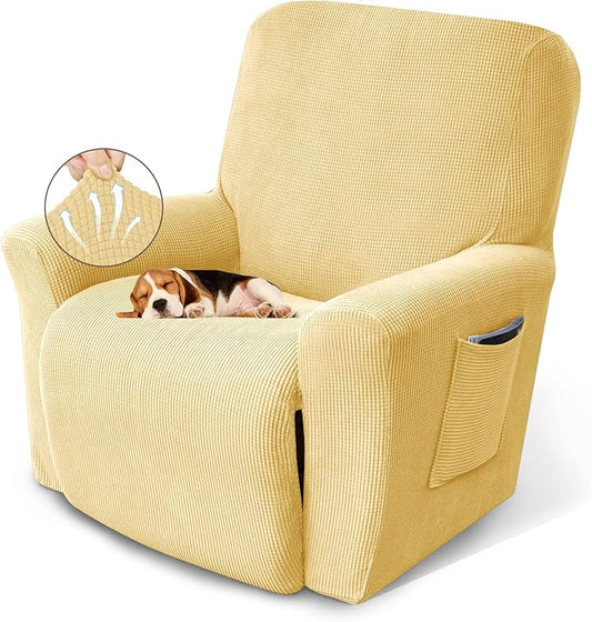 KEKUOU Recliner Chair Covers Lazy Boy Recliner Covers Stretch Couch Cover Slipcovers 1 Piece Furniture Protector with Elastic Bottom for Dog,Kids.(Recliner, Champagne)