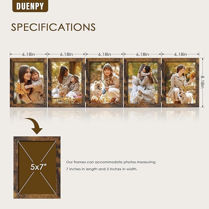 5 Folding 5x7 Picture Frame Horizontal Engineered Wood Accordion Photo Frame with Plexiglass Tabletop Bookshelf Display Brown