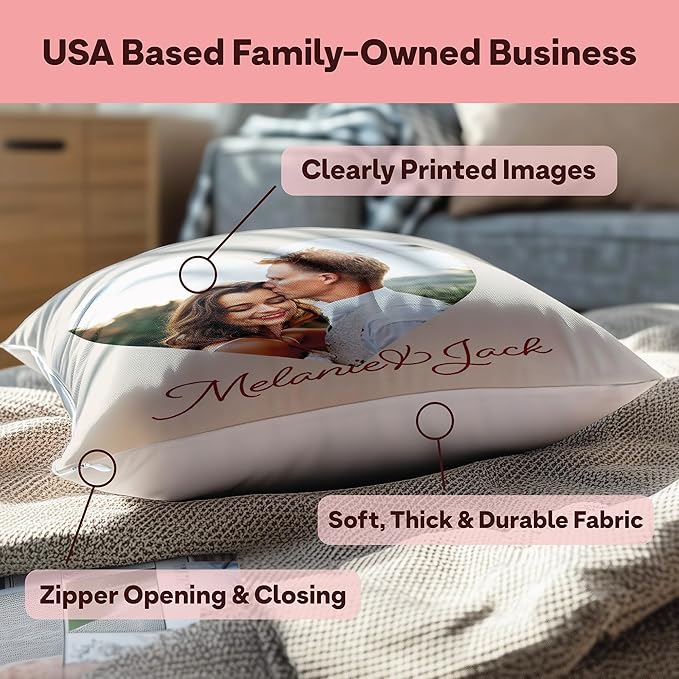 Fabric Textile Products Ships Next Day - Valentines Day Heart Decor - Custom Pillow - USA Made - Pillow with Pictures or Text - Valentines Gifts for Him or Her - Fluffy Soft Pillows - 16x16