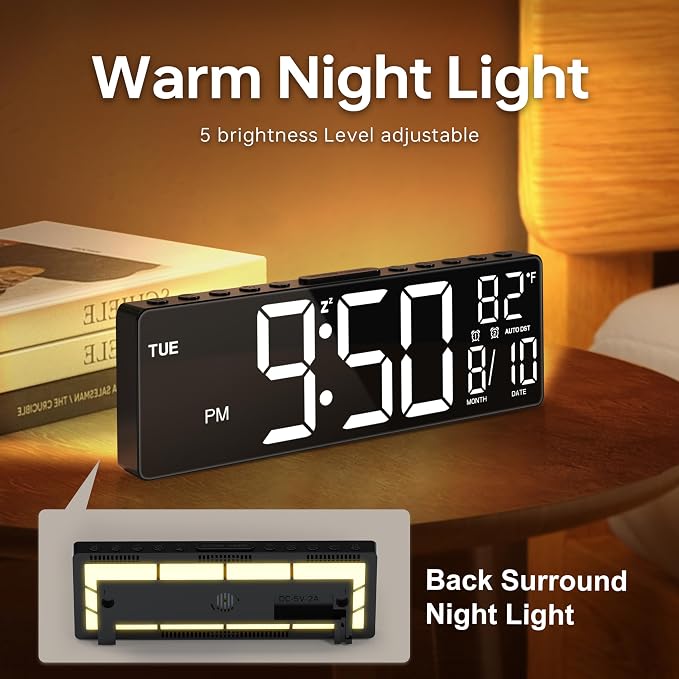 JALL 10.5'' Large Digital Alarm Clock with Big LED Number for School Classroom, Remote Control, RGB Colors,Timer, Dual Alarm, Temperature for Bedroom, Living Room, Gift for Senior Student Teacher - Image 6