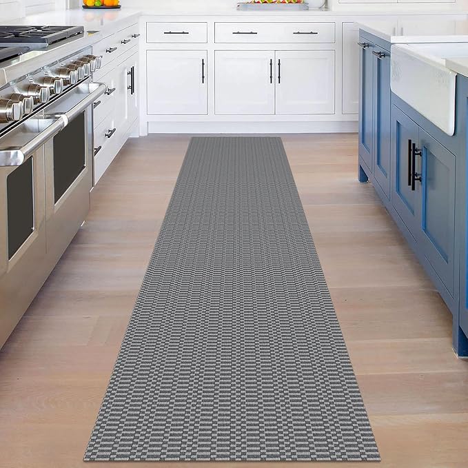 KOZYFLY Washable Runner Rug 2x8 Ft Runners for Hallways Non Slip Kitchen Runner Rugs Braided Cotton Entryway Runner Indoor, Carpet Runners for Hallway Entryway Bedroom, Grey/Charcoal Grey